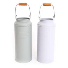 This delicate green is a great alternative to more typical neutrals, working well with a wide range of decorating styles, accent colors, wood tones and metal finishes. Ps0085 Sage Green White Milk Churns 28cm 48935 Homeware Bottle Jars Gainsborough Giftware Ltd