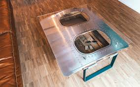 Window table made out of old window pane and heart pine wood! Aircraft Window Coffee Table