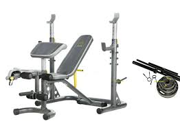 Gold Home Gym Xrs20 Olympic Weight Bench Press Fid W Squat Rack 110lb Plates