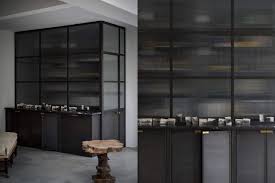 Kitchen With Black Metal Frame Work And Reeded Glass Doors Reeded Glass Kitchen Pantry Cupboard Glass Kitchen Cabinets