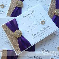Save The Date Calendars In Purple And Gold Handmade Wedding Invitations Wedding Invitations Indian Wedding Invitations