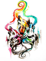 Howling Wolf Triad By Lucky978 On Deviantart Watercolor Wolf Wolf Tattoos Wolf Howling
