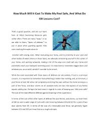 Check spelling or type a new query. How Much Will It Cost To Make My Pool Safe And What Do Isr Lessons C