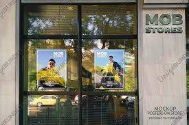 Download Posters On Storefront Mockup 2 Psd Templates 1415465 Posters Design Bundles