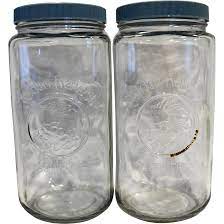 Golden Harvest Clear Glass Canisters 2l Tall Blue Lids Pair Clear Glass Canisters Glass Canisters Clear Glass