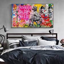 Inner Frame 28x55in Banksy Art Love Is All We Need Canvas Paintings On The Wall Art Posters And Prints Graffiti Street Art Pictures Home Decor 70x140cm Canvas Art Supplies Uni Tankers Dk
