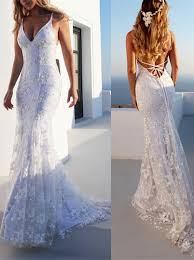 Mermaid Spaghetti Straps Lace Beach Wedding Dress Mermaid Beach Wedding Dresses Lace Beach Wedding Dress Online Wedding Dress