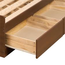 Deep drawers (three on each side) included in this mate's bed to stow away blankets, linens and anything else that won't quite fit into your other bedroom furniture, and conserve floor space while you're at it. Prepac Monterey Cherry Queen Platform Storage Bed Cbq 6200 3k