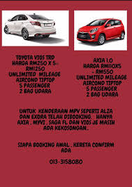 Ia lebih murah daripada membeli sebuah kereta terpakai di malaysia. Harga Kereta Sewa Melaka Tengah
