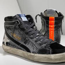 Golden Goose Slide High Top Sneakers Mens Black White Orange