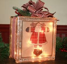 Prim Plaid Santa Glass Block