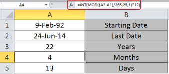 calculating number of days months and years between dates