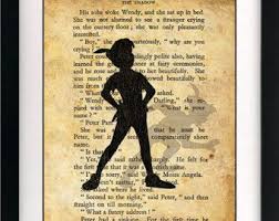 Peter Pan Children Flying Over London Art Book Print Vintage Effect Wall Quote With Text From The Original Peter Pan And Wendy Book Print Book Art Shadow Art