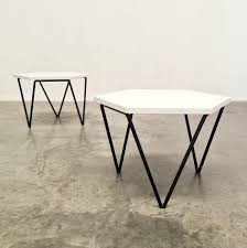 Set of 2 side tables mirror crushed crystal set silver wood finish hexagonal. Set Of 2 Coffee Side Tables By Gio Ponti For I S A Italy 1950s 145942