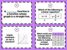 Identifying Linear Functions Task Cards 8 F 3 In 2020 Linear Function Middle School Math Resources Task Cards