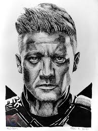 Clint Barton "Hawkeye" Jeremy Renner Using Unipins (0.05, 0.3, 0.8, & brush  pen) On Hokka B5 sketchpad