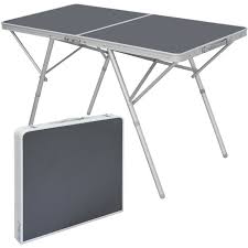 amanka table pliante 120x60x70cm meuble de camping pique nique portable stable chassis en alu plateau en mdf anthracite klaptafel vouwtafel zilveren tafel