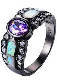 Black And Purple Promise Rings Wowjew Purple Amethyst Ring White Fire Opal Rings Black Gold Promise Engage Rings Bague Pernikahan