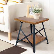 Get 5% in rewards with club o! 17 Stories Industrial End Table With Solid Wood Top Metal Base Wayfair