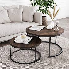 Remember how i confessed that my latest chair makeover was a roadside find that sat untouched in my basement for nearly a year? Buy Nathan James Stella Round Modern Nesting Coffee Set Of 2 Stacking Living Room Accent Tables With An Industrial Wood Finish And Powder Coated Metal Frame Warm Nutmeg Matte Black Online In Turkey