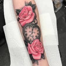 I Simply Love The Shades Lines And Fine Detail This Is Really A Fantastic Artwork If You Wan Rose Tattoos For Women Pink Rose Tattoos Clock And Rose Tattoo