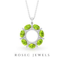 3 79 Ct Oval Shape Peridot Certified Diamond Cluster Pendant Circle Pendant Necklace Diamond Charm Necklace Necklace Craft