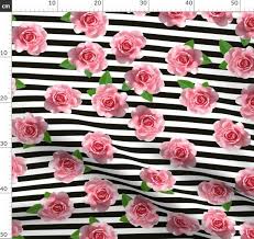 Black and white striped background with flowers. Pink Roses On Black And White Stripes Spoonflower