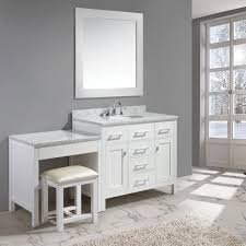 The idea about bathroom vanity is being connected to the sink and the mirror. Design Element London 42 In W X 22 In D Vanity In White With Marble Vanity Top In Carrara White Basin Mirror And Makeup Table Dec076f W Mut W The Home Depot