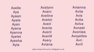 For information on the history of english names for girls, for traditional girls' names and much more. Girls Names From A To Z Girls Names Starting With A