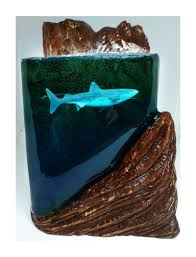 Shark And Ocean Resin And Wood Sculpture Wood Carving Art Gorgeous Art Wood Fish