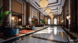 Hình Nền Hình ảnh 3d Tinh Tế Của Sảnh Khách Sạn Theo Phong Cách Art Deco