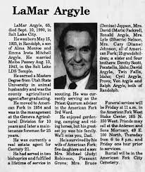 Obituary for LaMar Argyle, 1925-1990 (Aged 65)