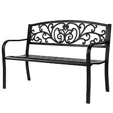 Metal antique style outdoor patio garden park bench, solid legs provide safe place to sit and relax, seat is made entirely of iron to provide increased durability. Vingli 50 Patio Park Garden Bench Outdoor Metal Benches Cast Iron Steel Frame Chair Front Porch Path Yard Lawn Decor Deck Furniture For 2 3 Person Seat Amazon In Furniture