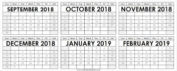 Calendar September October November December 2018 January February 2019 Template Download One Month Two November Calendar December Calendar September Calendar
