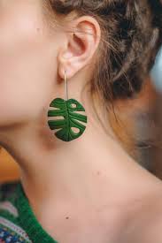 Check Out Big Green Monstera Leaf Earrings Tropical Jungle Monstera Earrings Plants Leaf Lover Access Diy Clay Earrings Clay Earrings Polymer Clay Jewelry Diy
