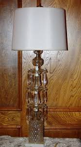 Vintage Large Crystal 3 Tier Table Lamp With Burgundy White Round Shade And 24 Prisms Crystal Table Lamps Table Lamp Vintage Large