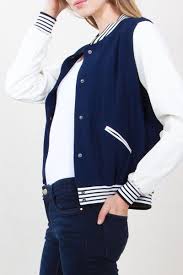 Black And White Varsity Jacket Womens We Don T Need His Letterman Jacket We Have Our Own Navy And White Varsity Blue Jackets Outfits White Bomber Jacket Varsity Jacket Outfit