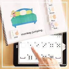 Sing (and jump) along as the monkeys fall off and bump their heads. Five Little Monkeys Early Songs Interactive Books Preschool Aac Vocabulary Printable Speech Therapy Speech And Language At Home