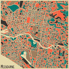 Melbourne Australia Map Art Print Colorful Abstract Art Map Art