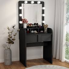 It's also more convenient for completing plus, lighted makeup mirrors add an attractive element to any bathroom or vanity. Vanity Table Set With Lighted Mirror 2 Drawers Overstock 31301029
