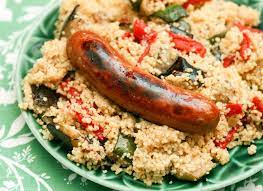 Pour off and discard any excess fat from the sausages and add sausages and vegetables to the lamb. Lamb Merguez With Roasted Vegetable Couscous Coconut Lime