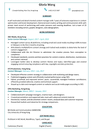 resume & cv sample for content manager