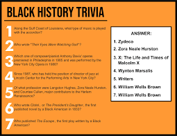 Feb 01, 2021 · here are 100 fun music trivia questions with answers, covering pop music, country music, rock, and even '80s music trivia. 10 Best Black History Trivia Questions And Answers Printable Printablee Com