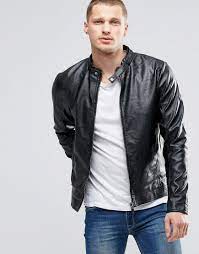 Blend Faux Leather Biker Zip Thru In Black At Asos Com Mens Outdoor Jackets Leather Jacket Men Clothing Brand