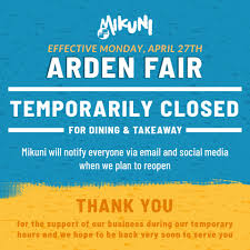 The firm was founded in 1923 and incorporated in 1948. Mikuni Sushi On Twitter Beginning Monday April 27th Mikuni Arden Fair Will Be Temporarily Closed Until Further Notice All Other Locations Are Open For Takeout With The Hours In The Second Photo