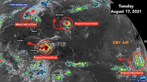 National hurricane center says tropical storm grace, in the caribbean, is likely to become a hurricane later wednesday, while tropical storm henri, in the atlantic, could reach hurricane status. Uvdvgc2xzwk1sm