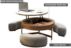 Our range includes modern coffee tables that convert with ease into dining tables, are height adjustable to allow use as a work surface or rotate and extend to. Chaji Creative Round Coffee Table Lifting Desk Tempered Glass Table Top With 3 Combined Stools For Living Room And Office Amazon De Home Kitchen