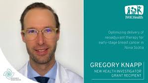 Congratulations to Dr. Gregory Knapp for receiving a New Health  Investigator Grant for research optimizing delivery of neoadjuvant therapy  for early-stage breast cancer in Nova Scotia. 🧵(1/5) breast cancer