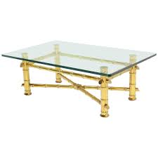 Boho gold bamboo coffee table. Gold Leaf Faux Bamboo Base Coffee Table With Thick Glass Top For Sale At 1stdibs