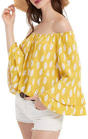 Buy Bell Sleeve Tops For Women Off Shoulder Summer Floral Blouse 3 4 Flare Sleeve Shirts Fashion Sexy Fall Online In Saint Helena Ascension And Tristan Da Cunha B092276q4n